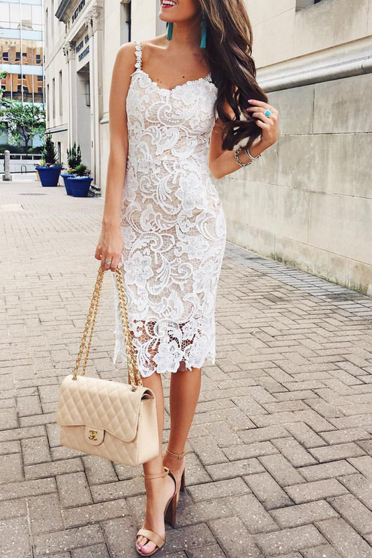 Sexy Solid Lace Spaghetti Strap Lace Dress Dresses