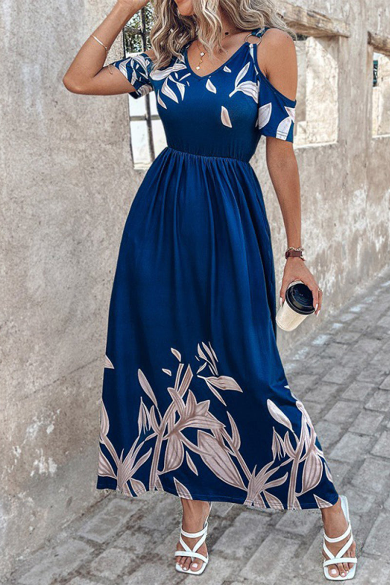 Casual Vintage Floral Pocket Fold V Neck A Line Dresses