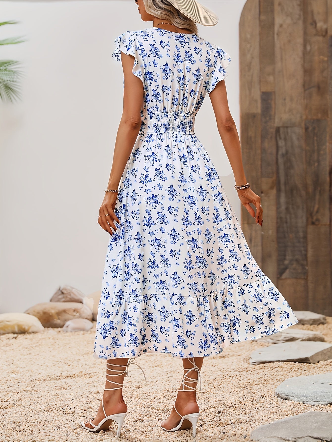 Flirty Floral Print Maxi Dress - Flattering Shirred Waist, Delicate Ruffle Trim, Alluring Surplice Neckline - Timeless Elegant Style for Women