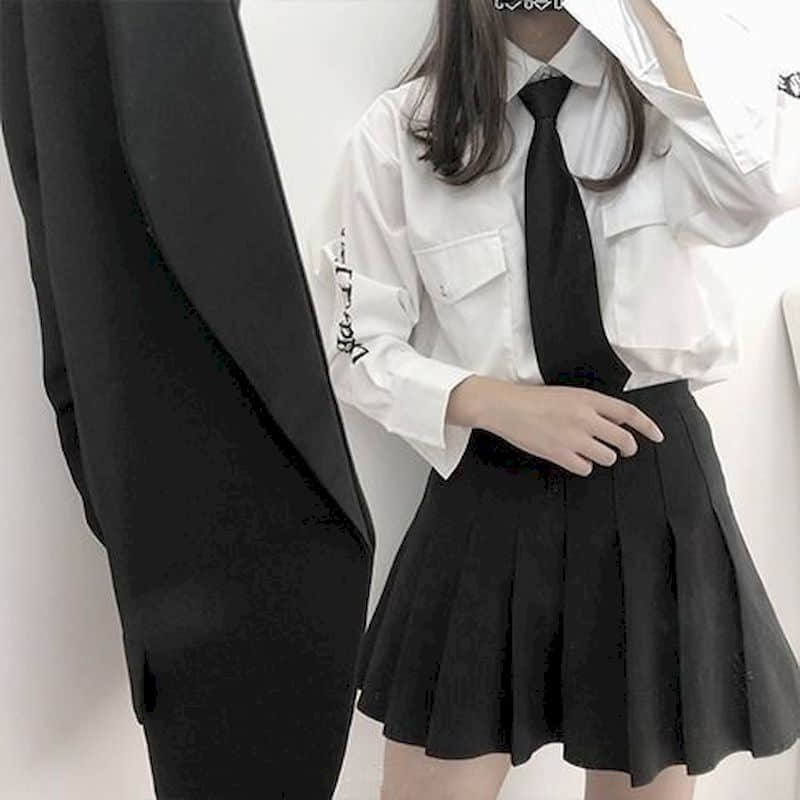 mvrsgreen alt black girl going out?classic style women edgy style church outfit brunch outfit cute spring outfitsShort Skirt Suit Women Spring  New Korean Preppy Style Casual Loose Printed Shirt With Tie + Pleated Skirt Two-piece Sets