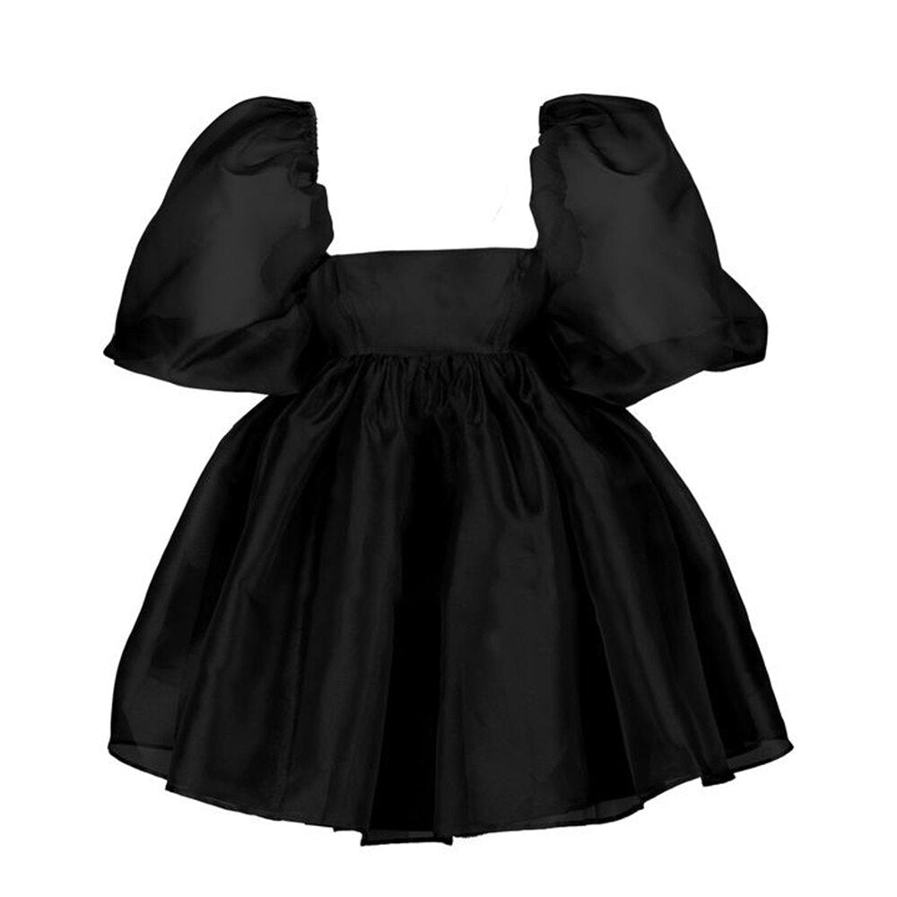 mvrsgreen alt black girl going out?classic style women edgy style church outfit brunch outfit cute spring outfits prom dresses tutu  Dreamy Prom Dress Square Neck Organza Puff Sleeves Mini Homecoming Dresses Empire Above Knee Party Dresses