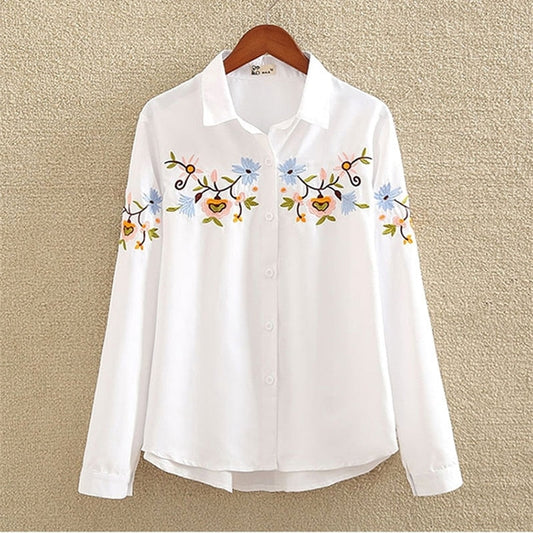 mvrsgreen alt black girl going out classic style women edgy style church outfit brunch outfit cute spring outfits White Shirt Women Long Sleeve Fashion Embroidery Flower Elegant Tops Spring and Summer New Arrival Blusas Mujer Mori Girl