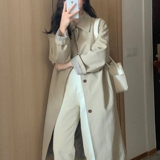 mvrsgreen Women Long Trench Coat Large Size Winter Windbreaker Female Clothes Wide-waisted Breasted With Sashes Slim Outerwear