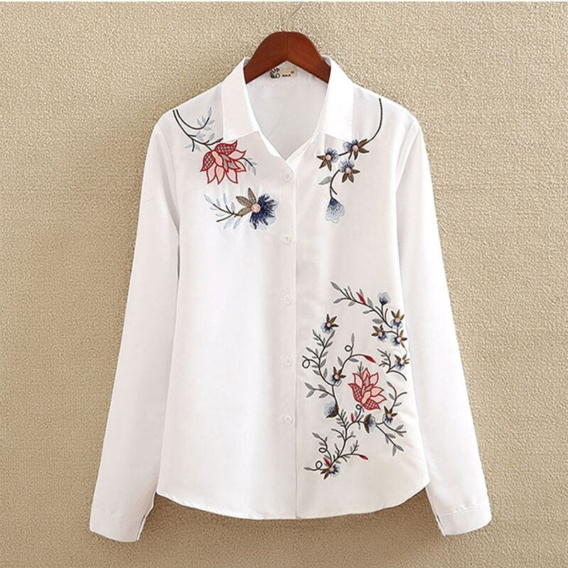 mvrsgreen alt black girl going out classic style women edgy style church outfit brunch outfit cute spring outfits White Shirt Women Long Sleeve Fashion Embroidery Flower Elegant Tops Spring and Summer New Arrival Blusas Mujer Mori Girl