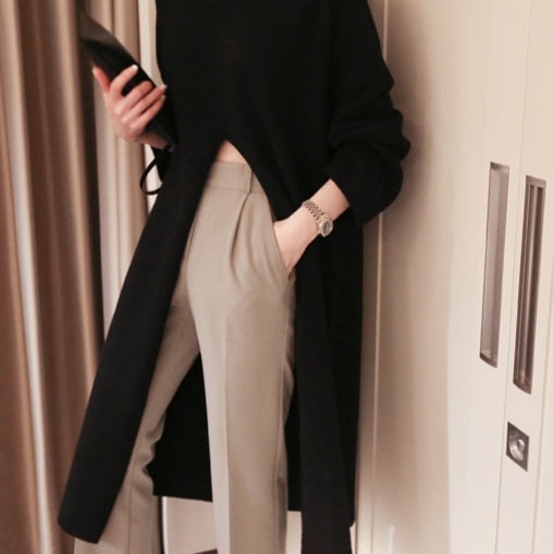 Korean Style Turtleneck Long fall winter Sweater Dress Side split Female Pullover mujer sueteres