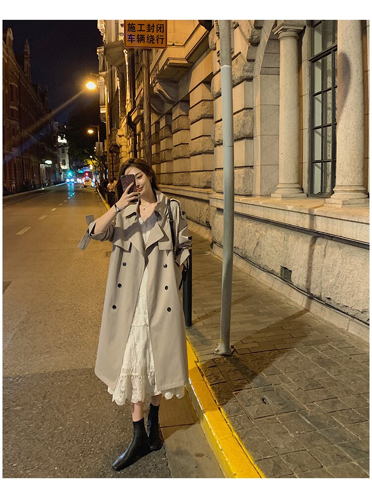 mvrsgreen  Fashion Korean Women's Trench Coat Spring Autumn Double-Breasted Office Lady Casual Windbreaker Coat