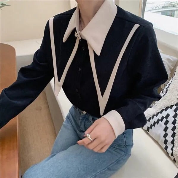 mvrsgreen alt black girl going out?classic style women edgy style church outfit brunch outfit cute spring outfitsRed Button Up Shirt White Sharp Ruffle Turn Down Collar Blouse Women Tops Korean Fashion Clothing Office Lady Work Shirts Blusas