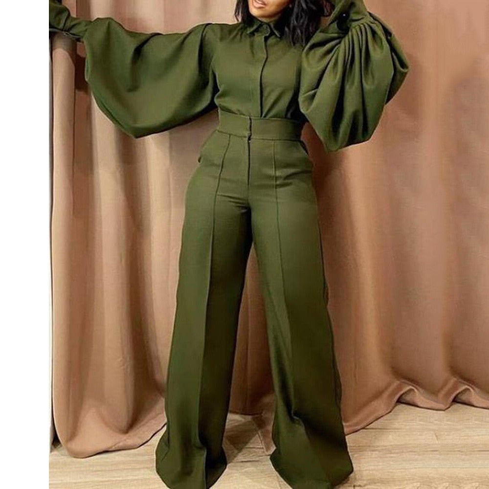 mvrsgreen 2022graduation outfit ideas 90s latina aesthetic freaknik fashion tomboy swaggy going out classic edgy brunch Autumn New Jumpsuits for Ladies Full Lantern Sleeve High Waisted Turn Down Collar Fashion Elegant Long Rompers & Jumpsuits Hot