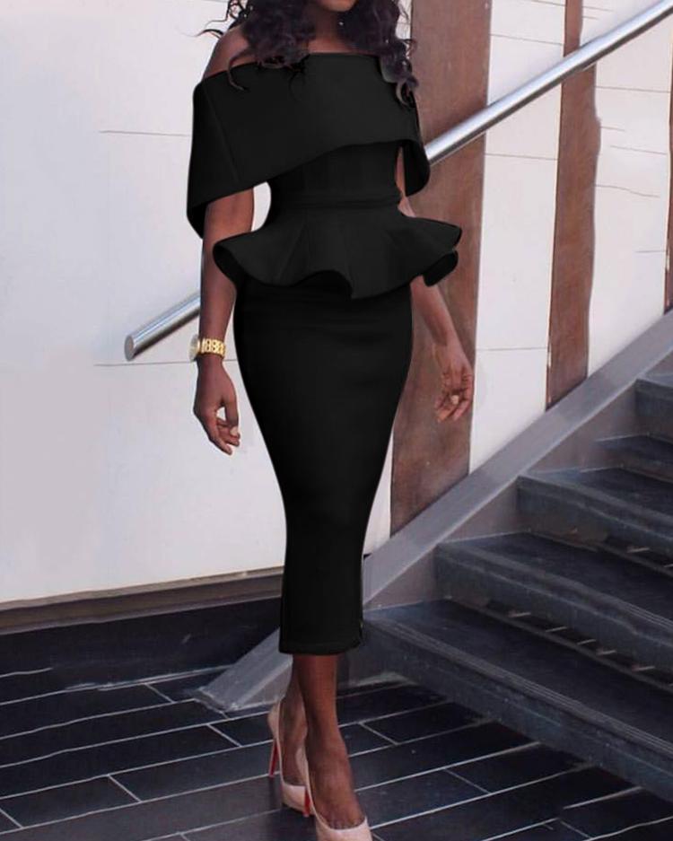 mvrsgreen alt black girl going out classic style women edgy style church outfit brunch outfit cute spring outfits Women Office Dress Slash Neck Off the Shoulder Peplum Midi Dress