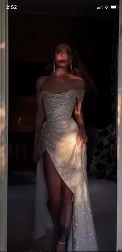 mvrsgreen alt black girl going out?classic style women edgy style church outfit brunch outfit cute spring outfits prom dresses tuGlitter A Line Off the Shoulder Prom Dresses Side Slit Floor Length Long Evening Gowns Women Fashion Formal Dress