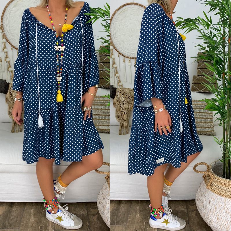 lovwvol Helisopus Summer Plus Size Women Boho Floral Print Dress Casual Loose Deep V Neck Holiday Beach Shirt Dress Vestido