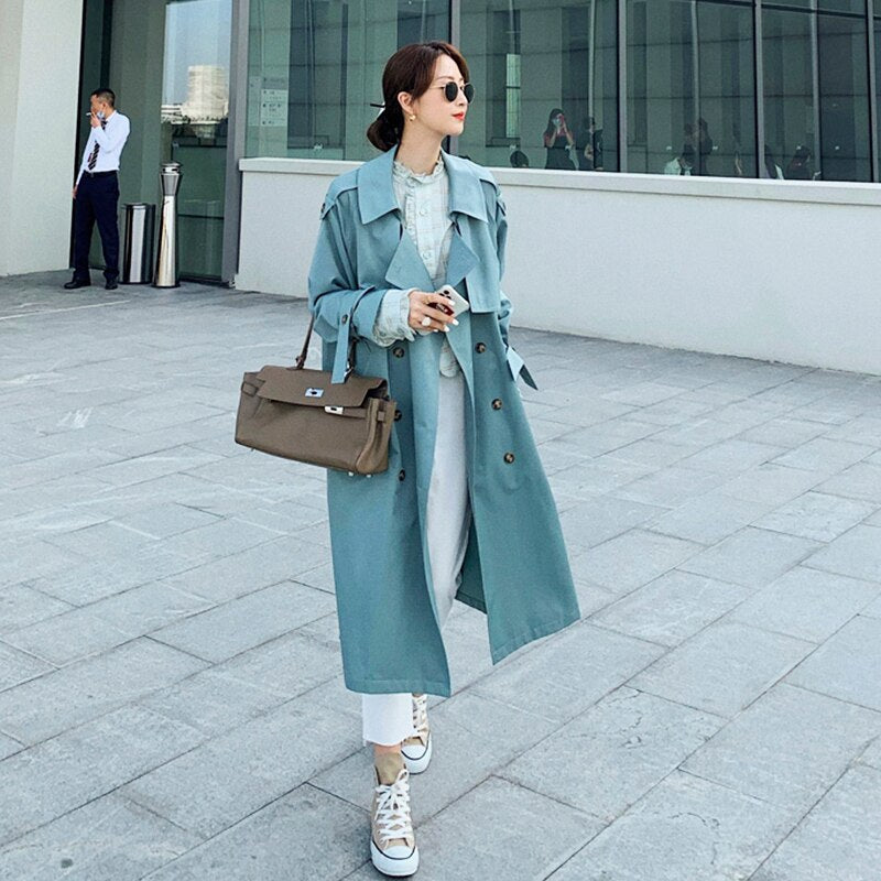 mvrsgreen  Fashion Korean Women's Trench Coat Spring Autumn Double-Breasted Office Lady Casual Windbreaker Coat