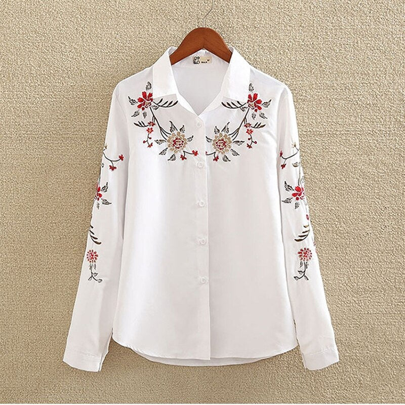 mvrsgreen alt black girl going out classic style women edgy style church outfit brunch outfit cute spring outfits White Shirt Women Long Sleeve Fashion Embroidery Flower Elegant Tops Spring and Summer New Arrival Blusas Mujer Mori Girl