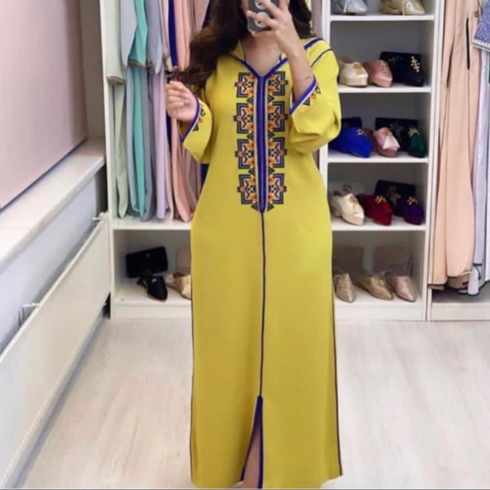 Turkish Dress Elegant Maxi Dresses Muslim African A Line Women Robe Plain Casual Femme Vestiods Office Retro Long Dress