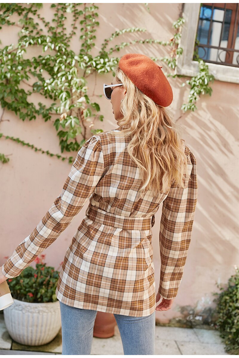 mvrsgreen  Za shirt collar plaid suit blazer women Office lady plaid autumn blazers long sleeve Elegant button female fashion coats