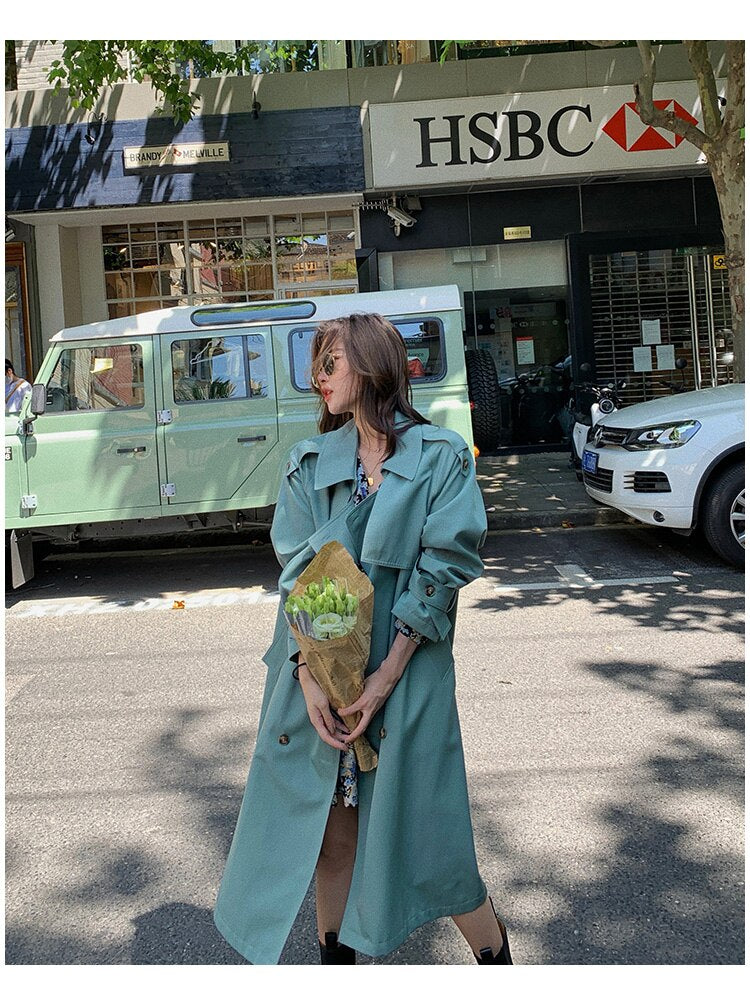 mvrsgreen  Fashion Korean Women's Trench Coat Spring Autumn Double-Breasted Office Lady Casual Windbreaker Coat