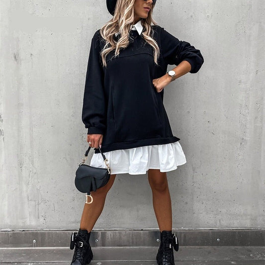 mvrsgreen alt black girl going out classic style women edgy style church outfit brunch outfit cute spring outfitsElegant Women Patchwork Solid Color Mini Dress Autumn Vintage Turn-down Collar Button Dresses Ladies Long Sleeve Casual Vestidos