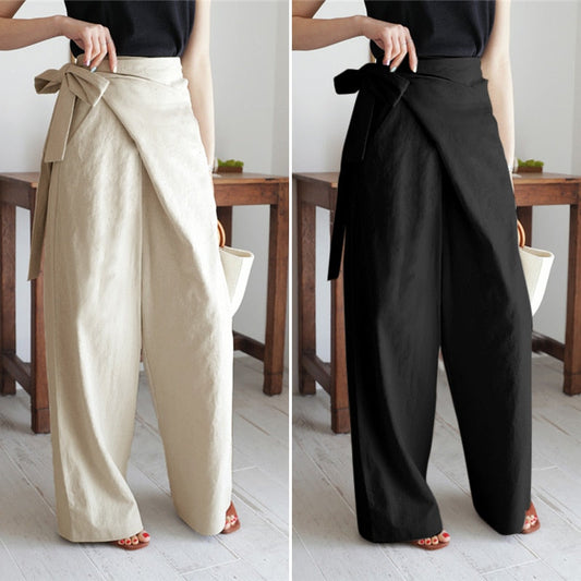 mvrsgreen Women's Vintage Cotton Trousers Celmia Autumn Long Pants Casual Loose High Waist Office Solid Wide-leg Pantalon Femme