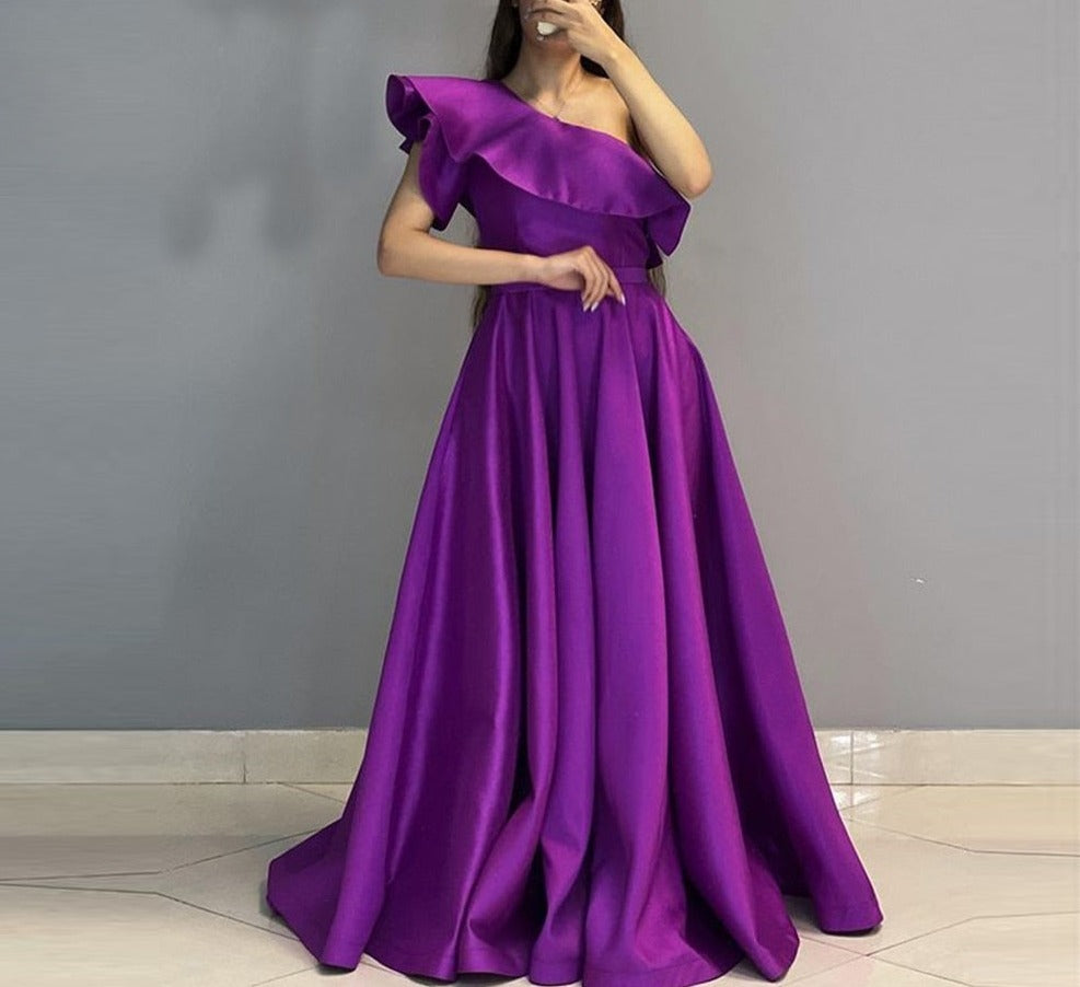 mvrsgreen alt black girl going out classic style women edgy style church outfit brunch outfit cute spring outfits Simple Purple Satin Long Prom Dresses One Shoulder Floor Length Arabic Women Formal Evening Paty Dress Plus Size