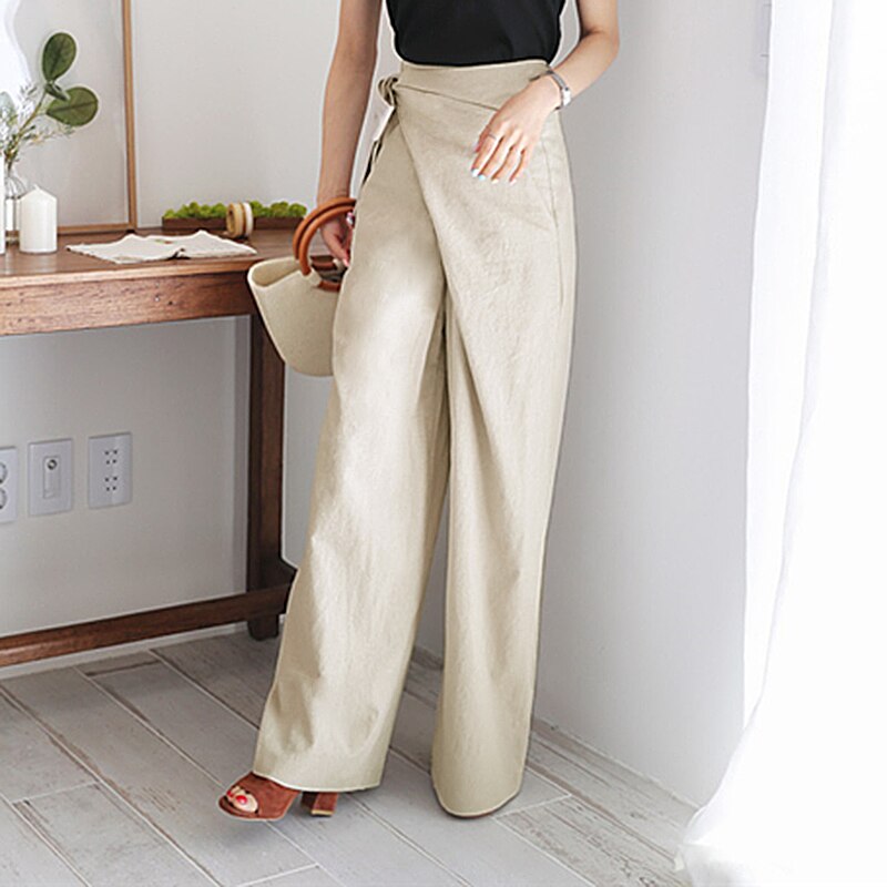 mvrsgreen Women's Vintage Cotton Trousers Celmia Autumn Long Pants Casual Loose High Waist Office Solid Wide-leg Pantalon Femme