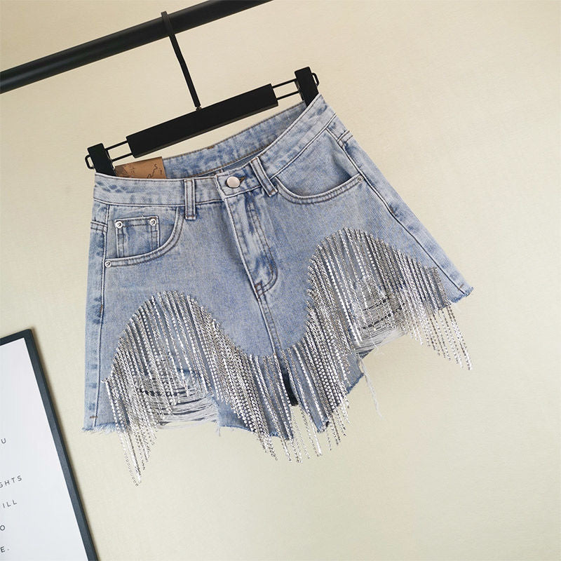 mvrsgreen alt black girl going out classic style women edgy style church outfit brunch outfit cute spring outfitsDenim Shorts Women Clothing Fashion  Summer Ripped Jeans Short Femme High Waist Diamond Tassel Y2k Casual Bottoms For Ladies