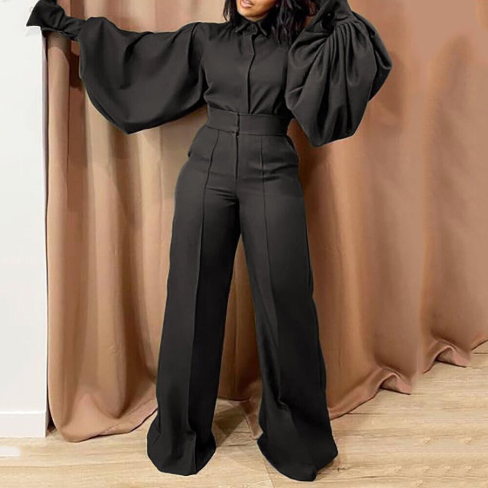 mvrsgreen 2022graduation outfit ideas 90s latina aesthetic freaknik fashion tomboy swaggy going out classic edgy brunch Autumn New Jumpsuits for Ladies Full Lantern Sleeve High Waisted Turn Down Collar Fashion Elegant Long Rompers & Jumpsuits Hot