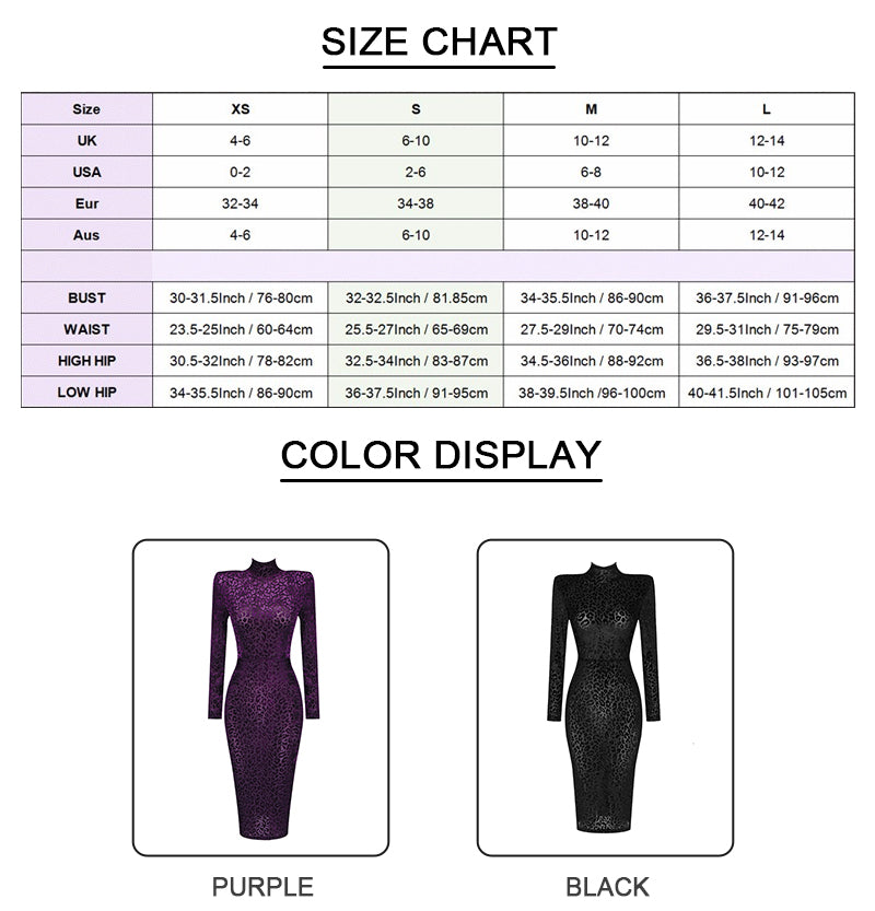 mvrsgreen alt black girl going out classic style women edgy style church outfit brunch outfit cute spring outfits New Arrival Purple Suede Leopard High Neck Long Sleeve Medium Length Dress All Free Shipping