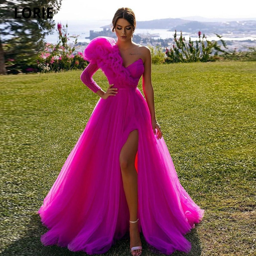 mvrsgreen alt black girl going out?classic style women edgy style church outfit brunch outfit cute spring outfits prom dresses Tulle Evening Dresses Vestidos De Fiesta One Sleeve V-neck Puff Organza Arabic Dubai Formal Gowns Leg Slit Evening Gowns