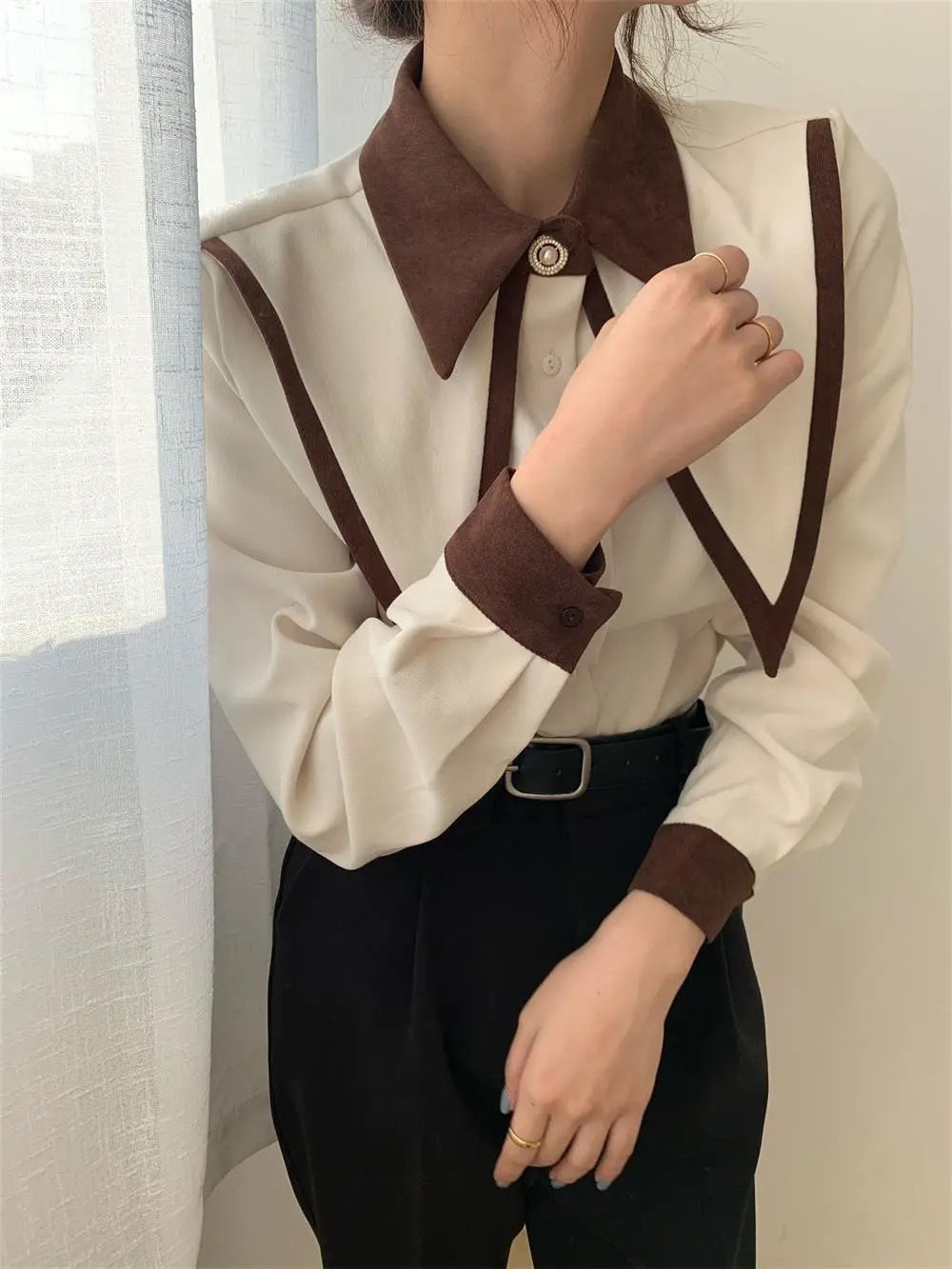 mvrsgreen alt black girl going out?classic style women edgy style church outfit brunch outfit cute spring outfitsRed Button Up Shirt White Sharp Ruffle Turn Down Collar Blouse Women Tops Korean Fashion Clothing Office Lady Work Shirts Blusas