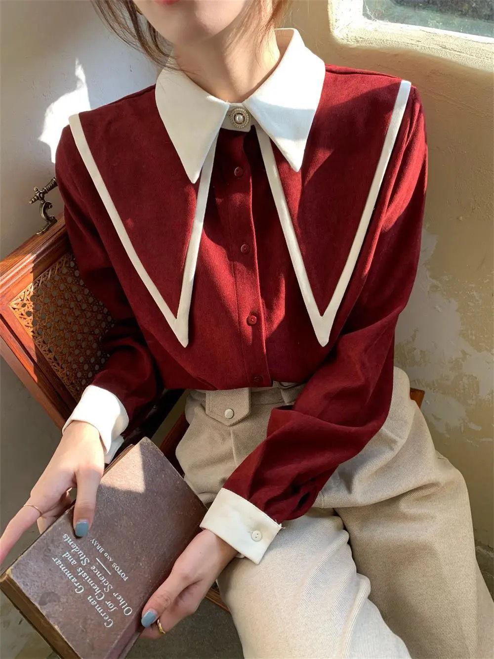 mvrsgreen alt black girl going out?classic style women edgy style church outfit brunch outfit cute spring outfitsRed Button Up Shirt White Sharp Ruffle Turn Down Collar Blouse Women Tops Korean Fashion Clothing Office Lady Work Shirts Blusas