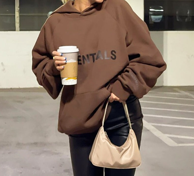 mvrsgreen Autumn Winter Oversized Sweatshirts Y2k Brown Letter Print Fashion Pullover Long Sleeve Women Casual Loose Hoodie