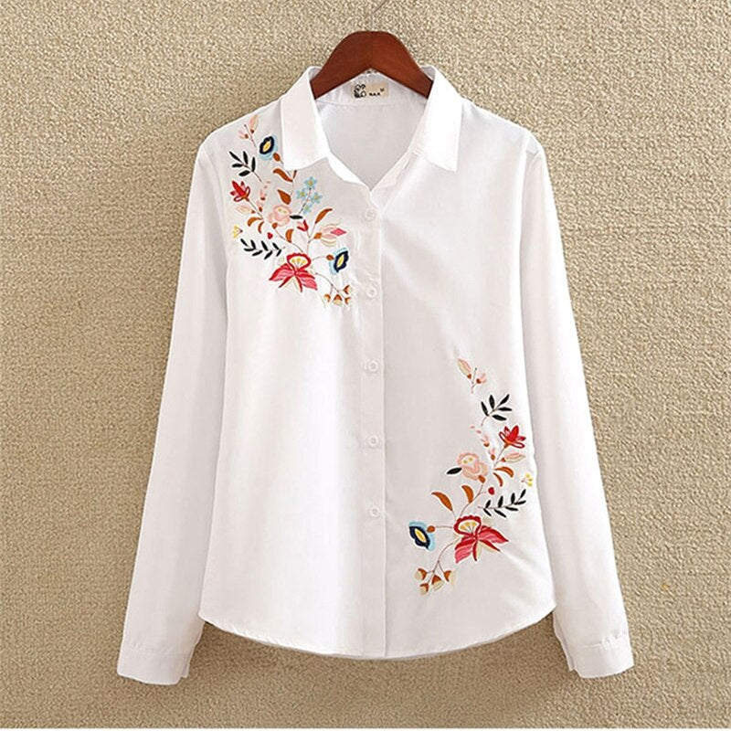 mvrsgreen alt black girl going out classic style women edgy style church outfit brunch outfit cute spring outfits White Shirt Women Long Sleeve Fashion Embroidery Flower Elegant Tops Spring and Summer New Arrival Blusas Mujer Mori Girl