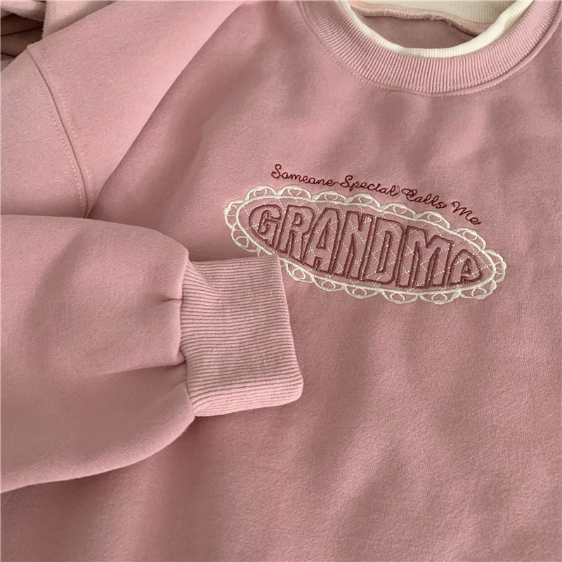 mvrsgreen alt black girl going out classic style women edgy style church outfit brunch outfit cute spring outfits Vintage shirts for women autumn winter Korean retro loose meat pink double collar letter embroidery plus velvet thick sweatshirt