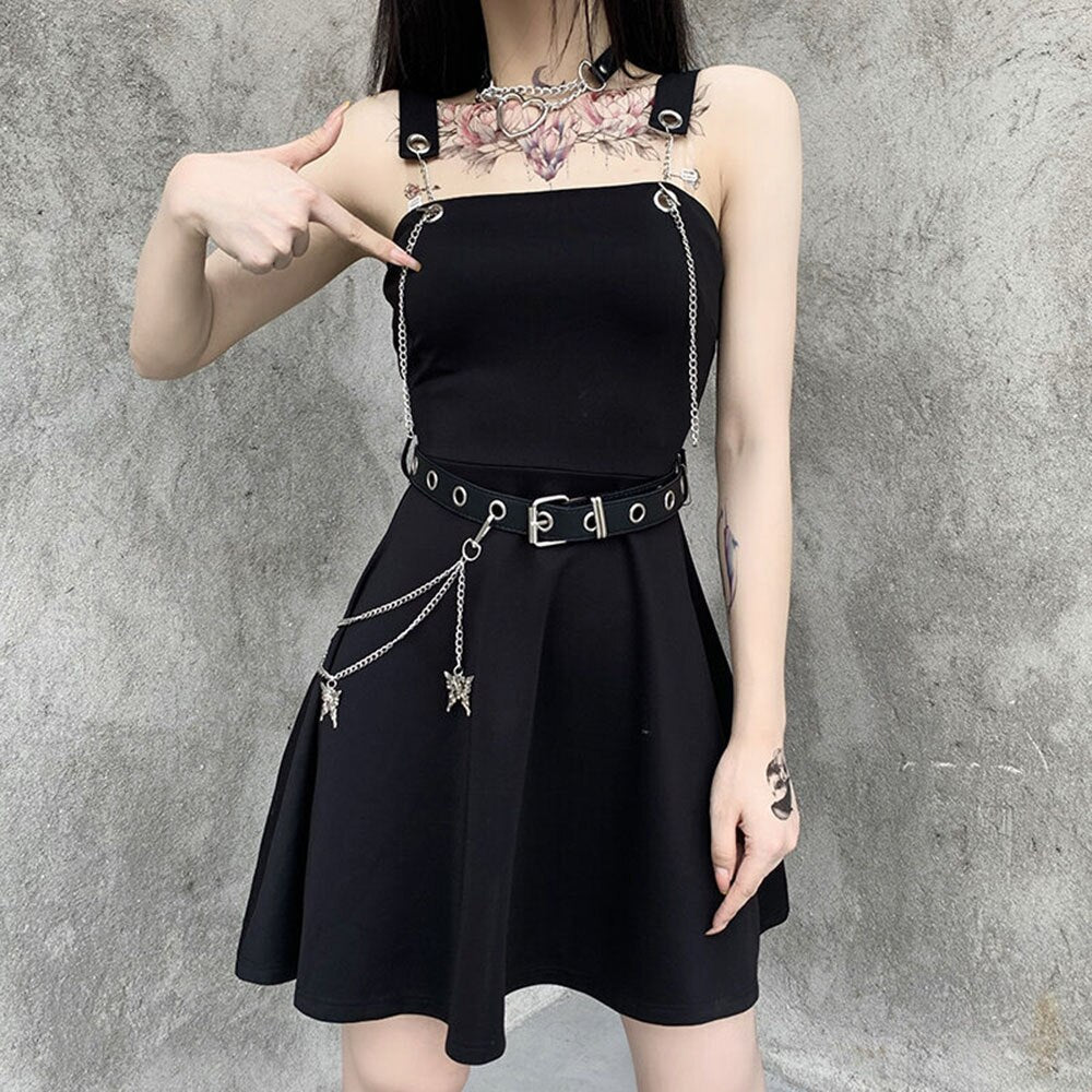 lovwvol Rosetic Gothic Mesh Pleated Sexy Strap Dress Women Dark Girl Summer Red Black Irregular Patchwork Designer Long Dresses