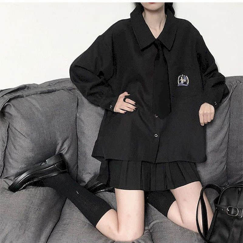 mvrsgreen alt black girl going out?classic style women edgy style church outfit brunch outfit cute spring outfitsShort Skirt Suit Women Spring  New Korean Preppy Style Casual Loose Printed Shirt With Tie + Pleated Skirt Two-piece Sets