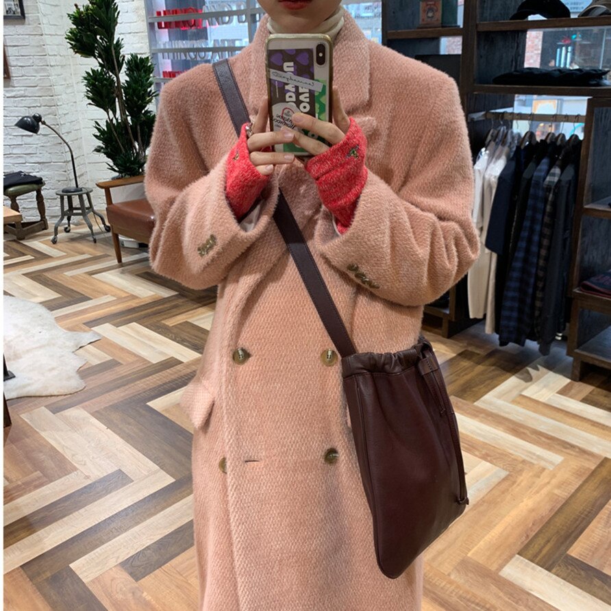 mvrsgreen  Women Elegant Long Wool Coat Fashion Button Autumn Outerwear Clothing Female Winter warm Jacket Vintage Windbreaker