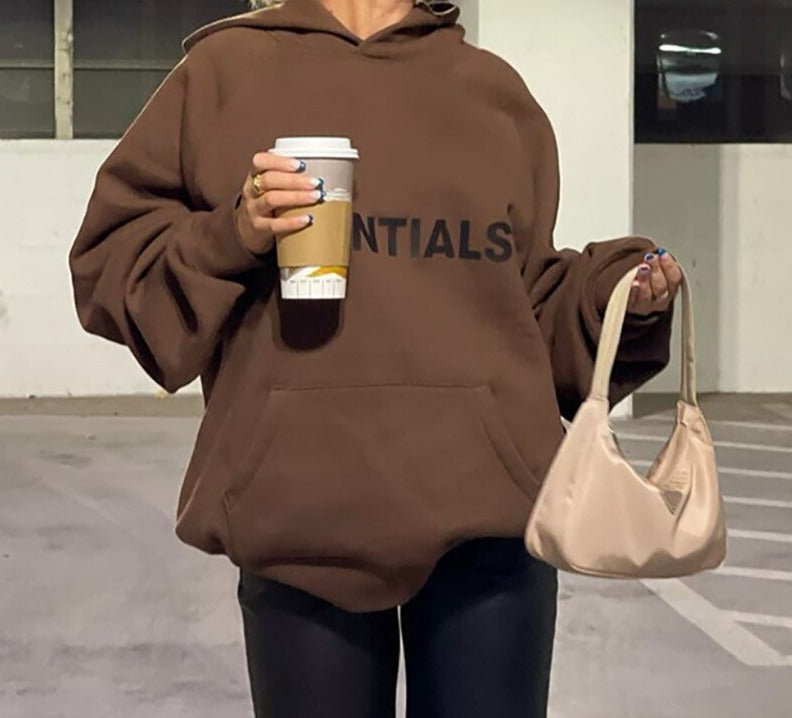 mvrsgreen Autumn Winter Oversized Sweatshirts Y2k Brown Letter Print Fashion Pullover Long Sleeve Women Casual Loose Hoodie