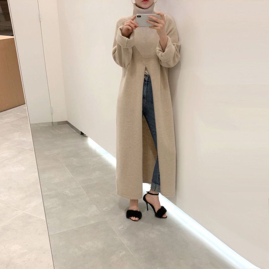 Korean Style Turtleneck Long fall winter Sweater Dress Side split Female Pullover mujer sueteres