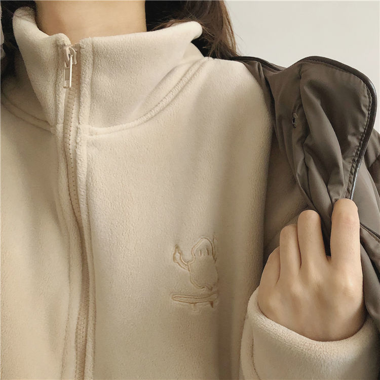 mvrsgreen Casual Fleece Thick Hoodies Women Jacket Autumn Winter Korean Fashion Loose Stand Collar Plush Zipper Sweatshirt Outwear Hoodies