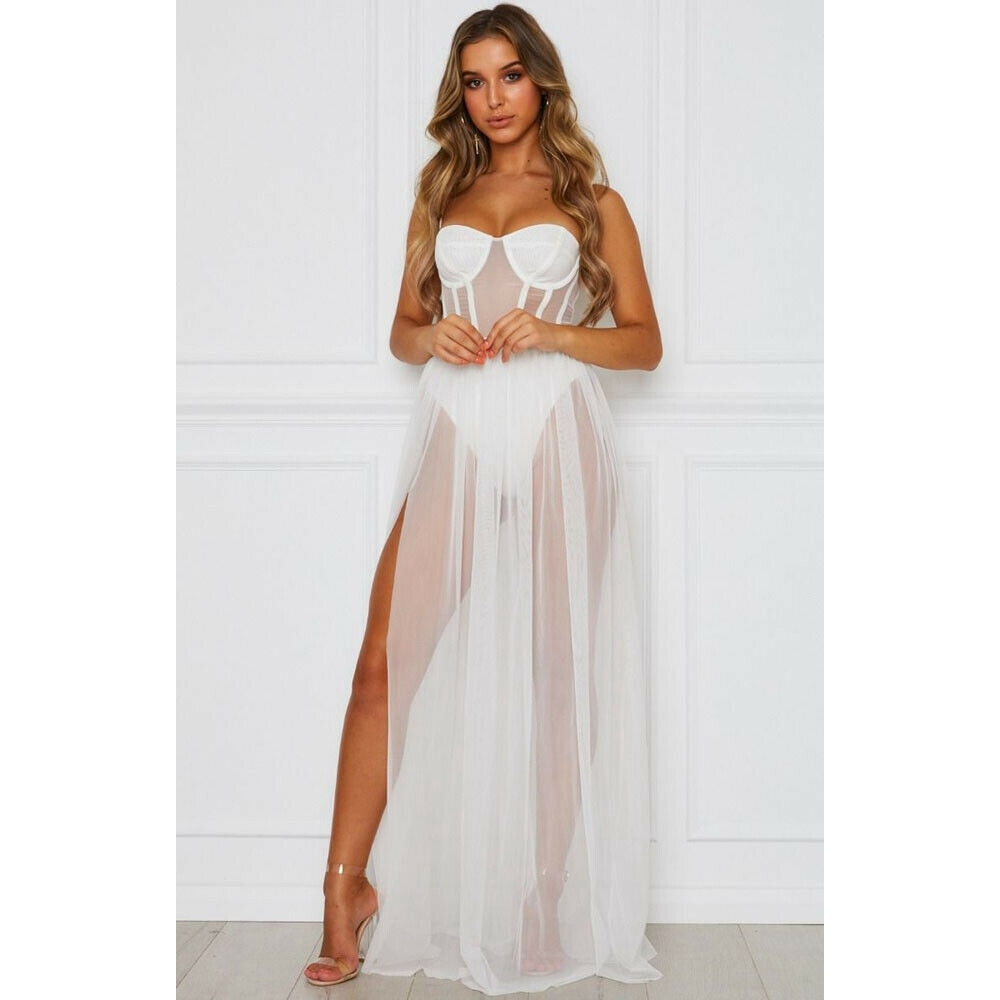 Sexy Women Boho Retro See-through Bodycon Spaghetti Strap Long Dress Elastic High Waist Party Summer Beach Bodysuit Sundress