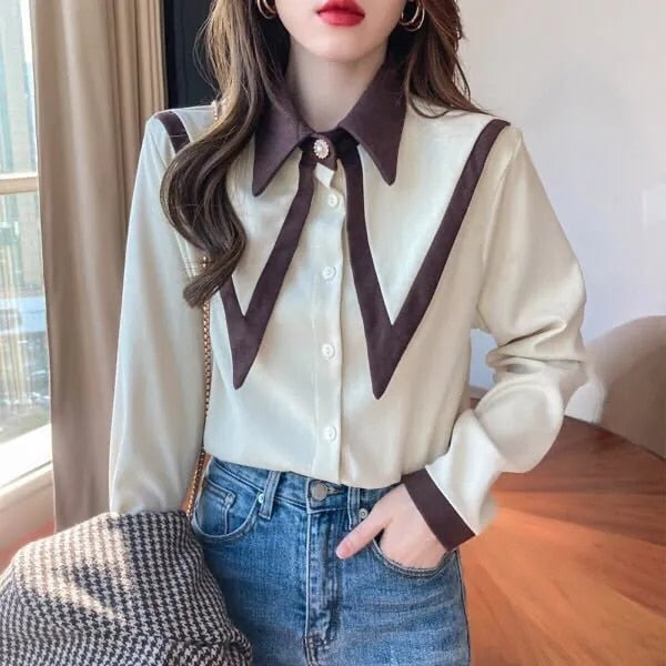 mvrsgreen alt black girl going out?classic style women edgy style church outfit brunch outfit cute spring outfitsRed Button Up Shirt White Sharp Ruffle Turn Down Collar Blouse Women Tops Korean Fashion Clothing Office Lady Work Shirts Blusas