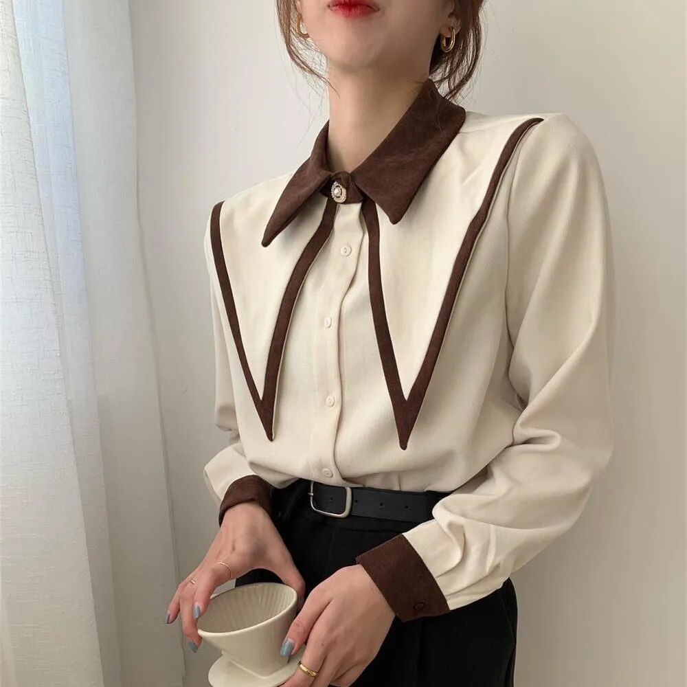 mvrsgreen alt black girl going out?classic style women edgy style church outfit brunch outfit cute spring outfitsRed Button Up Shirt White Sharp Ruffle Turn Down Collar Blouse Women Tops Korean Fashion Clothing Office Lady Work Shirts Blusas