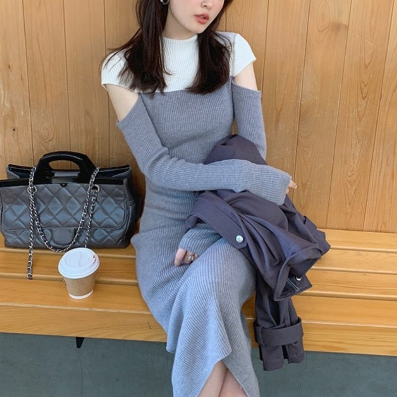 French Vintage Sweater Dress Women Casual Long Sleeve Knitted Dress Office Lady Slim One Piece Dress Korean Fashion Autumn