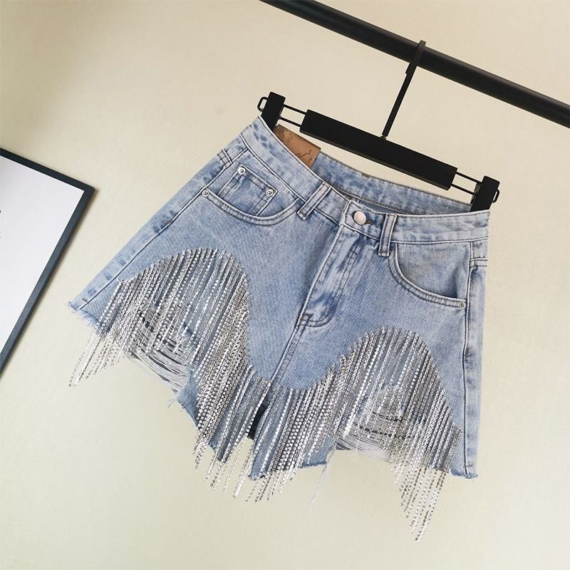 mvrsgreen alt black girl going out classic style women edgy style church outfit brunch outfit cute spring outfitsDenim Shorts Women Clothing Fashion  Summer Ripped Jeans Short Femme High Waist Diamond Tassel Y2k Casual Bottoms For Ladies