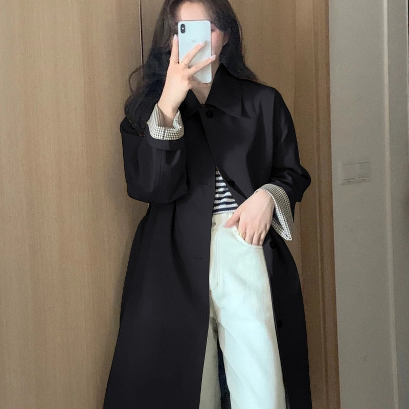 mvrsgreen Women Long Trench Coat Large Size Winter Windbreaker Female Clothes Wide-waisted Breasted With Sashes Slim Outerwear