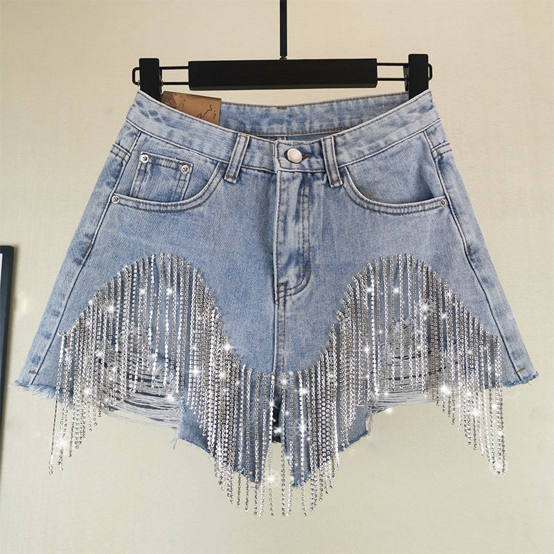 mvrsgreen alt black girl going out classic style women edgy style church outfit brunch outfit cute spring outfitsDenim Shorts Women Clothing Fashion  Summer Ripped Jeans Short Femme High Waist Diamond Tassel Y2k Casual Bottoms For Ladies