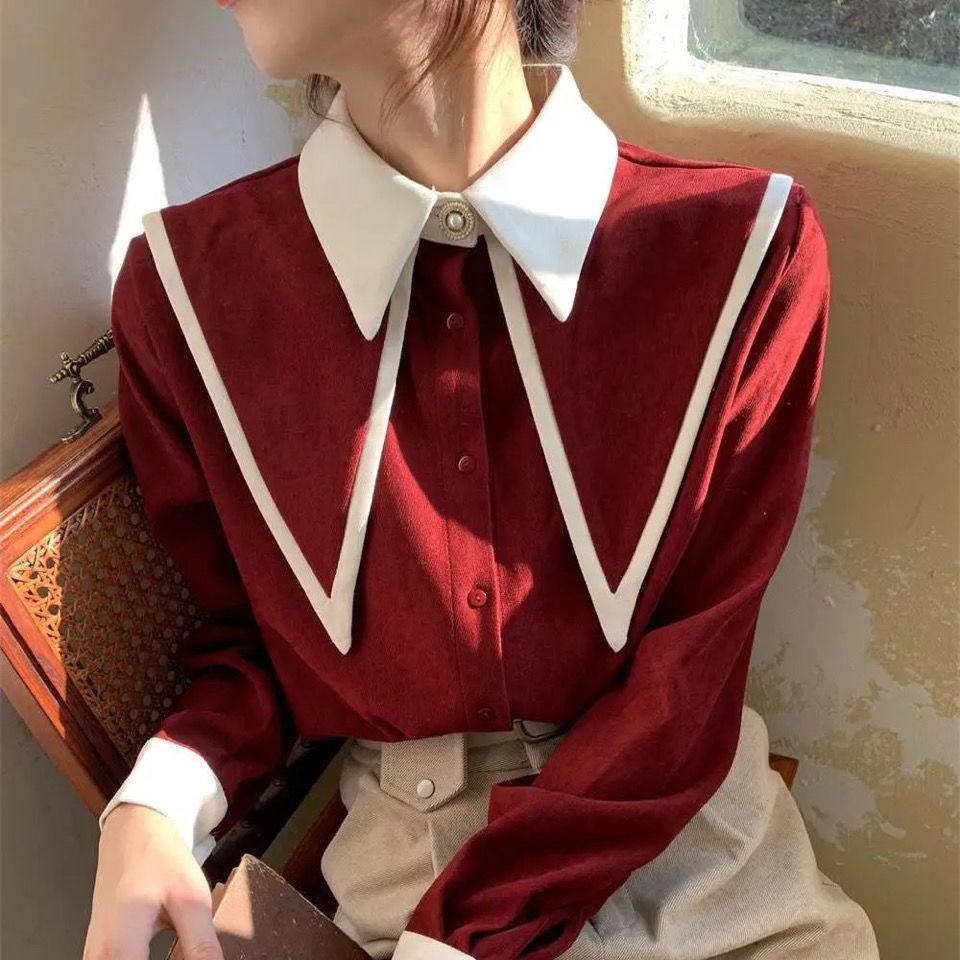 mvrsgreen alt black girl going out?classic style women edgy style church outfit brunch outfit cute spring outfitsRed Button Up Shirt White Sharp Ruffle Turn Down Collar Blouse Women Tops Korean Fashion Clothing Office Lady Work Shirts Blusas