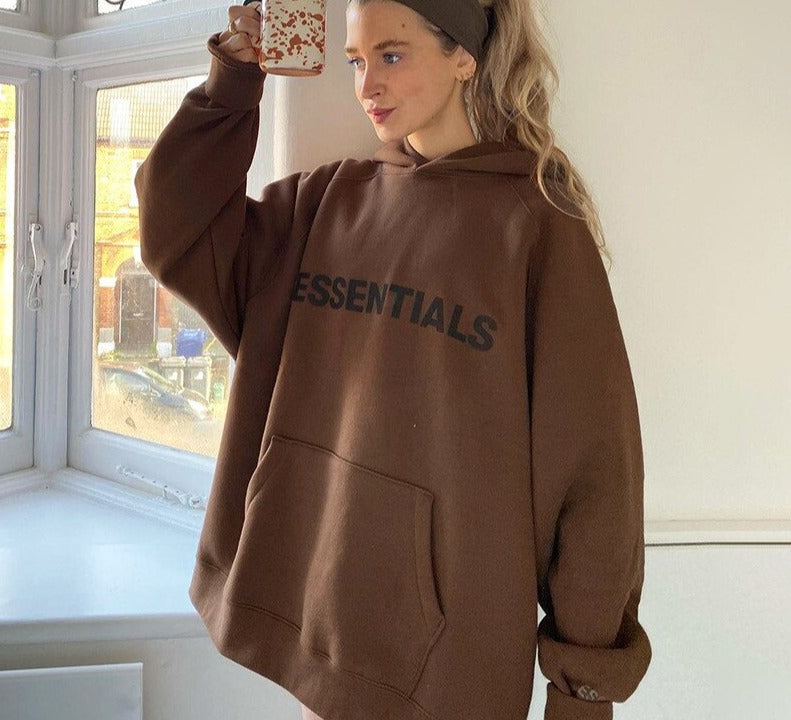 mvrsgreen Autumn Winter Oversized Sweatshirts Y2k Brown Letter Print Fashion Pullover Long Sleeve Women Casual Loose Hoodie