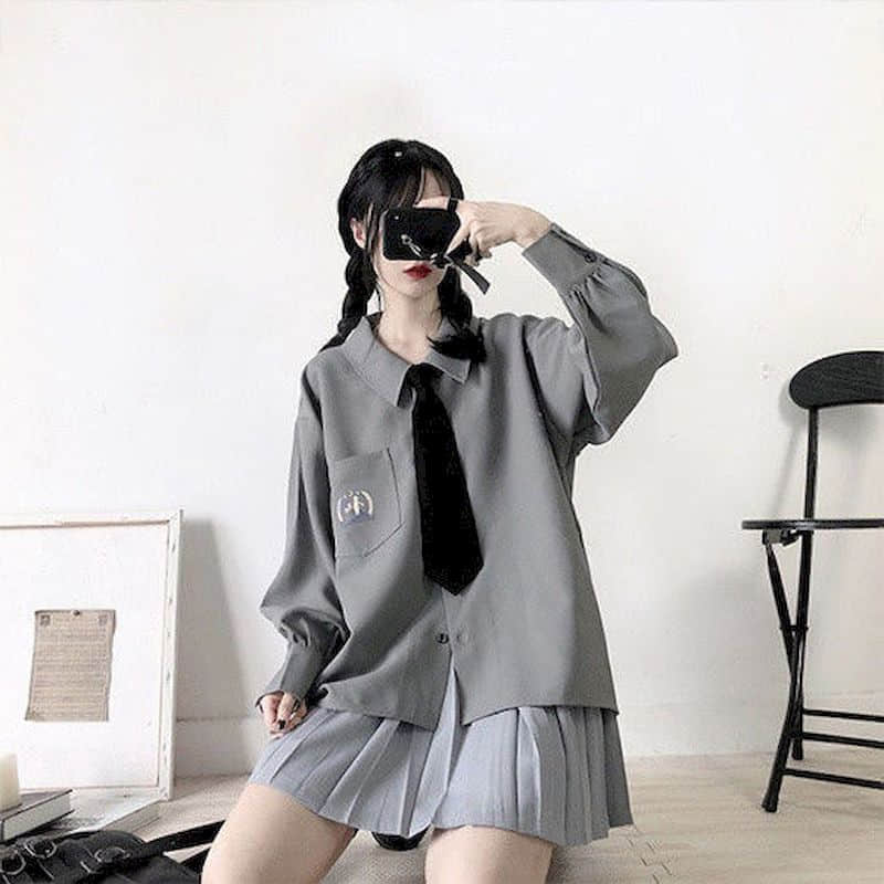 mvrsgreen alt black girl going out?classic style women edgy style church outfit brunch outfit cute spring outfitsShort Skirt Suit Women Spring  New Korean Preppy Style Casual Loose Printed Shirt With Tie + Pleated Skirt Two-piece Sets