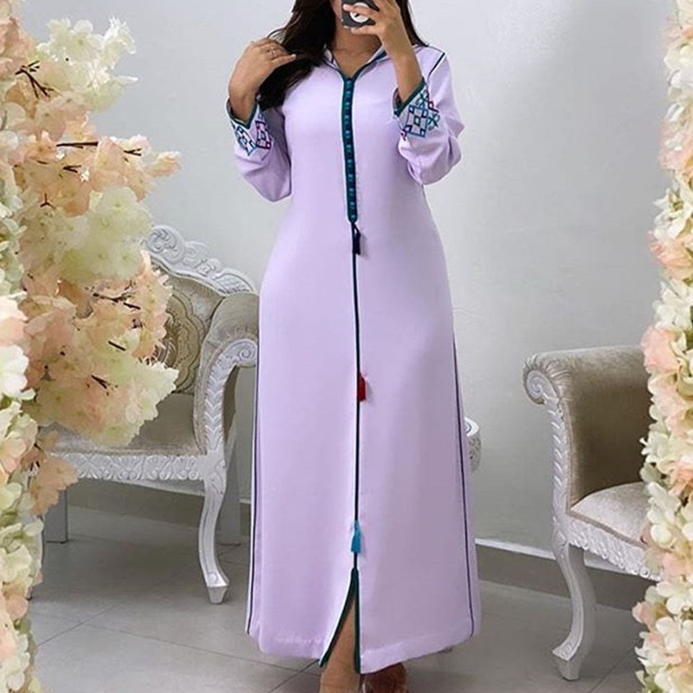 Turkish Dress Elegant Maxi Dresses Muslim African A Line Women Robe Plain Casual Femme Vestiods Office Retro Long Dress